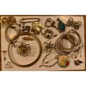 Antique Vtg Gold Plated Filled ? Brooch Hat Pins Necklace Bracelet Jewelry Lot